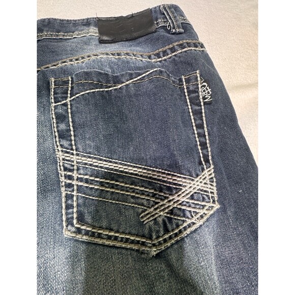 Mens Isaiah Jeans Dark Stone Wash Whiskers Size 40 L Regular Bootcut Christian - Picture 9 of 11